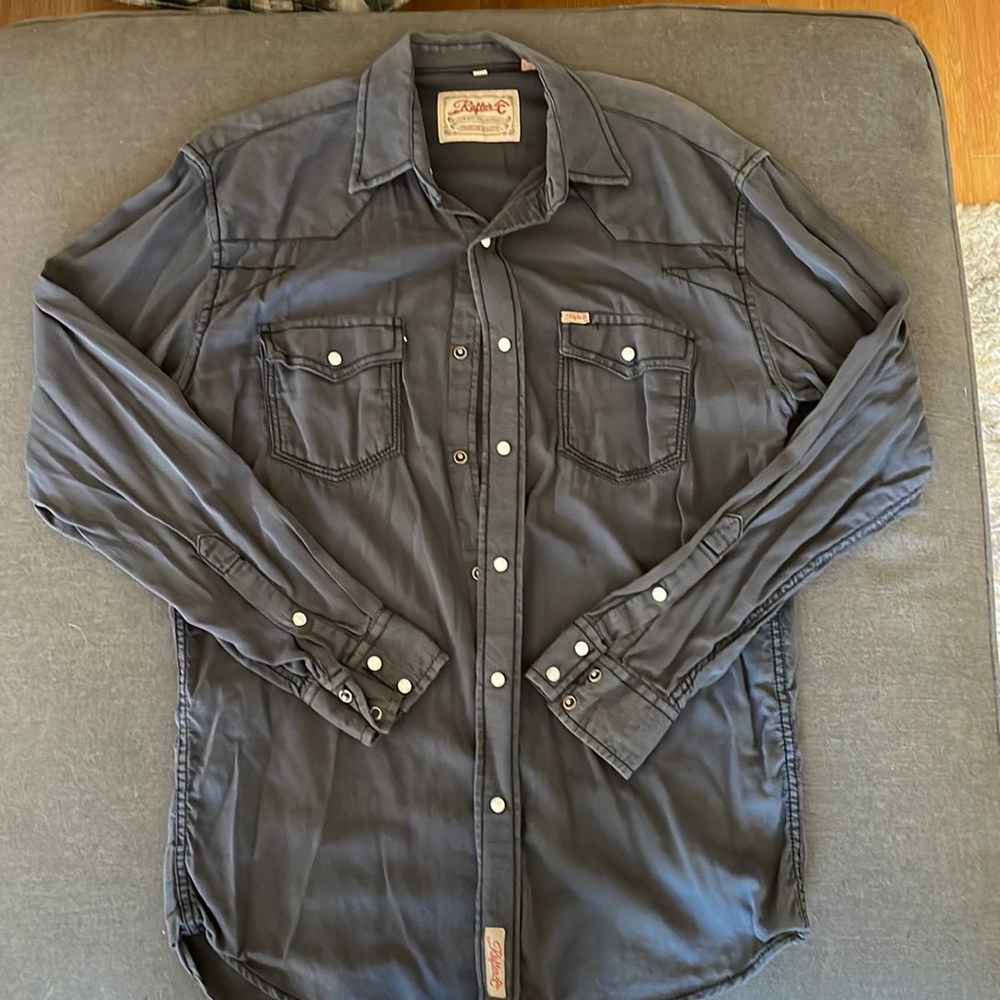 Blue corduroy Rafter C western shirt L white pearl snaps.